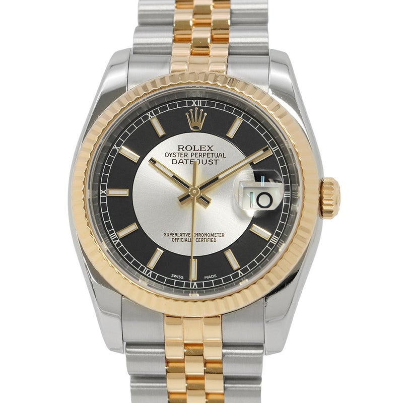 ロレックス デイトジャスト D番 SS/K18YG 116233 ROLEX 腕時計 ブラック/シルバー文字盤