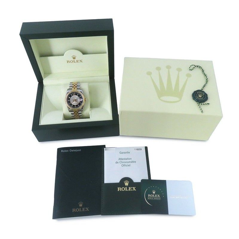 ロレックス デイトジャスト D番 SS/K18YG 116233 ROLEX 腕時計 ブラック/シルバー文字盤