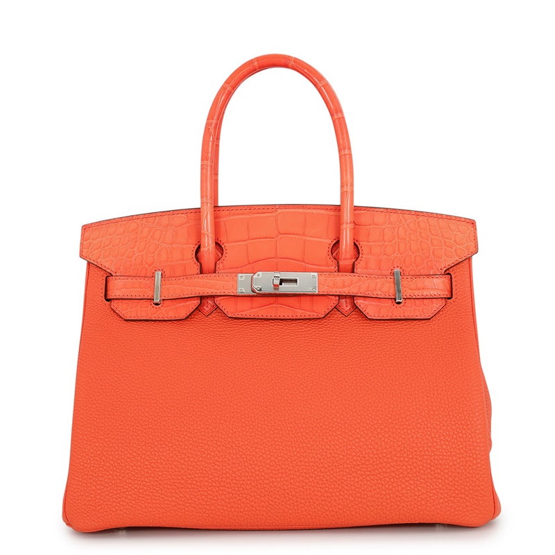 エルメス バーキン30 タッチ オレンジポピー/シルバー金具 アリゲーターマット/トゴ U刻印 HERMES Birkin ハンドバッグ