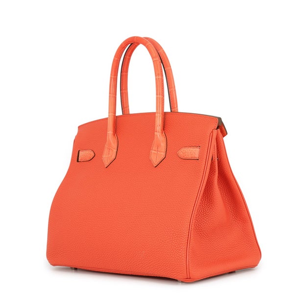 エルメス バーキン30 タッチ オレンジポピー/シルバー金具 アリゲーターマット/トゴ U刻印 HERMES Birkin ハンドバッグ