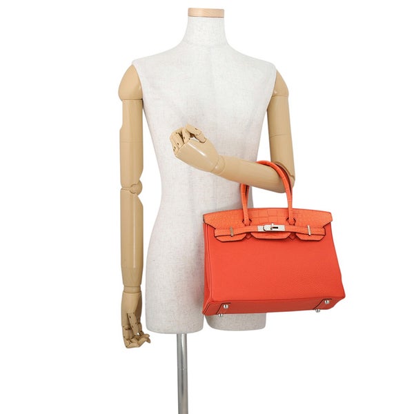 エルメス バーキン30 タッチ オレンジポピー/シルバー金具 アリゲーターマット/トゴ U刻印 HERMES Birkin ハンドバッグ