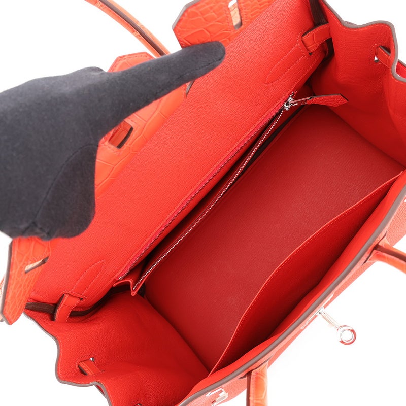 エルメス バーキン30 タッチ オレンジポピー/シルバー金具 アリゲーターマット/トゴ U刻印 HERMES Birkin ハンドバッグ
