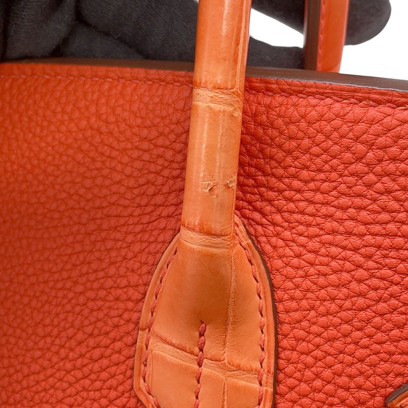 エルメス バーキン30 タッチ オレンジポピー/シルバー金具 アリゲーターマット/トゴ U刻印 HERMES Birkin ハンドバッグ