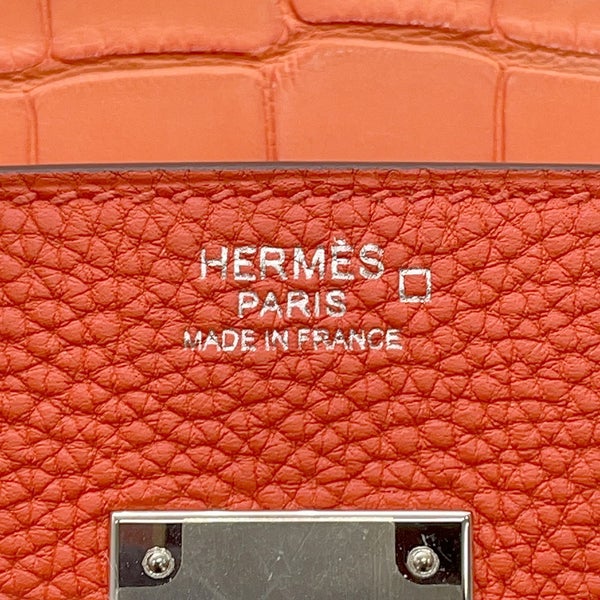 エルメス バーキン30 タッチ オレンジポピー/シルバー金具 アリゲーターマット/トゴ U刻印 HERMES Birkin ハンドバッグ