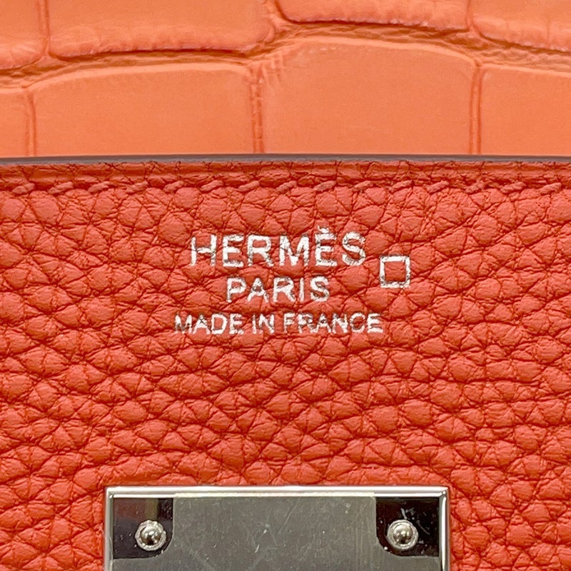 エルメス バーキン30 タッチ オレンジポピー/シルバー金具 アリゲーターマット/トゴ U刻印 HERMES Birkin ハンドバッグ