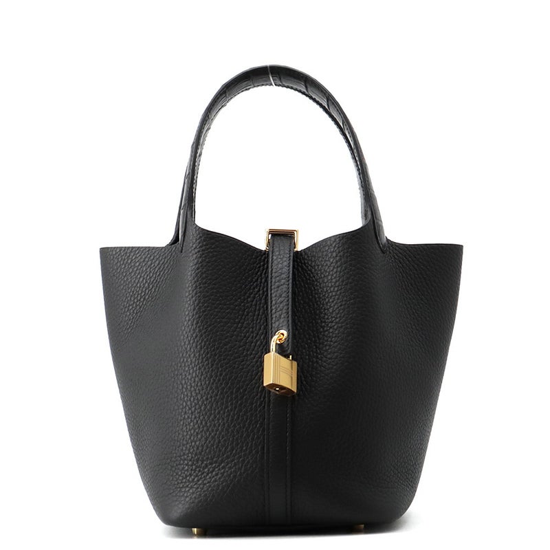 エルメス ハンドバッグ ピコタンロックPM タッチ ブラック/ゴールド金具 トリヨンクレマンス/アリゲーターマット K刻印 HERMES 黒
