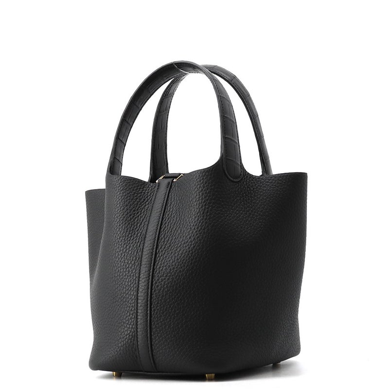 エルメス ハンドバッグ ピコタンロックPM タッチ ブラック/ゴールド金具 トリヨンクレマンス/アリゲーターマット K刻印 HERMES 黒