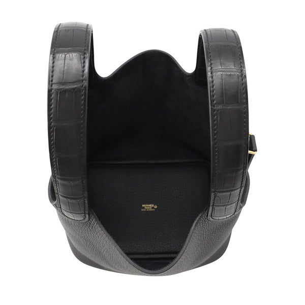 エルメス ハンドバッグ ピコタンロックPM タッチ ブラック/ゴールド金具 トリヨンクレマンス/アリゲーターマット K刻印 HERMES 黒