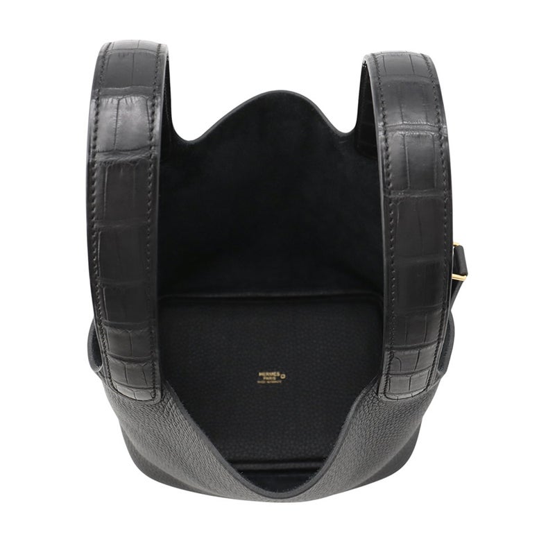 エルメス ハンドバッグ ピコタンロックPM タッチ ブラック/ゴールド金具 トリヨンクレマンス/アリゲーターマット K刻印 HERMES 黒