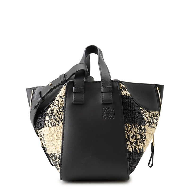 ロエベ ハンドバッグ ハンモック コンパクト レザー ラフィア LOEWE ２wayショルダー 黒