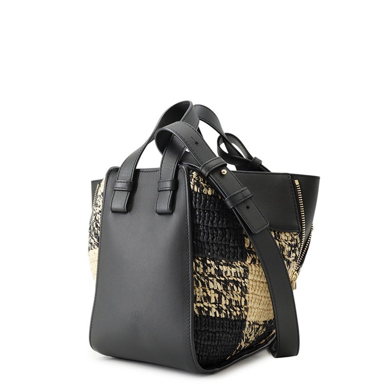 ロエベ ハンドバッグ ハンモック コンパクト レザー ラフィア LOEWE ２wayショルダー 黒