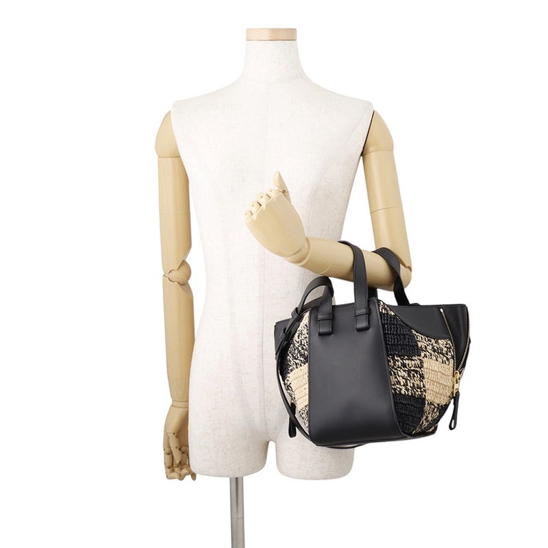 ロエベ ハンドバッグ ハンモック コンパクト レザー ラフィア LOEWE ２wayショルダー 黒
