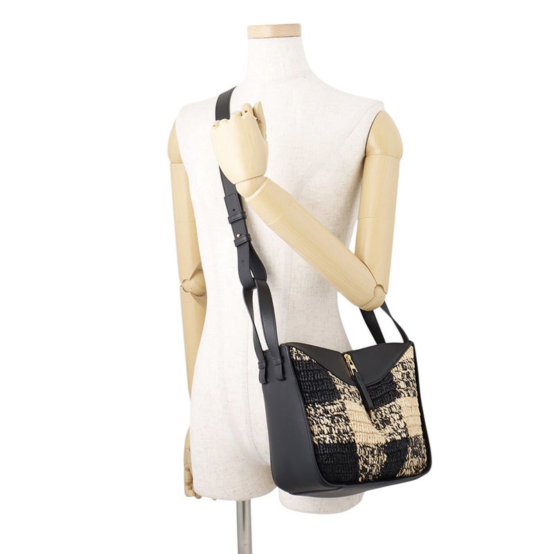 ロエベ ハンドバッグ ハンモック コンパクト レザー ラフィア LOEWE ２wayショルダー 黒