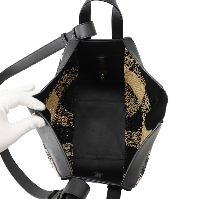 ロエベ ハンドバッグ ハンモック コンパクト レザー ラフィア LOEWE ２wayショルダー 黒
