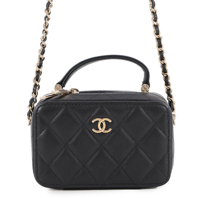 シャネル チェーンバニティバック ミニ マトラッセ ココマーク キャビアスキン AP2634 CHANEL バッグ 黒