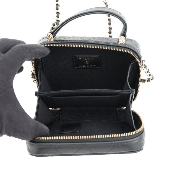 シャネル チェーンバニティバック ミニ マトラッセ ココマーク キャビアスキン AP2634 CHANEL バッグ 黒