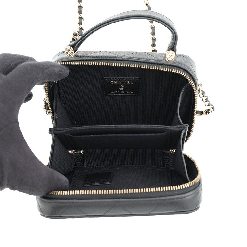 シャネル チェーンバニティバック ミニ マトラッセ ココマーク キャビアスキン AP2634 CHANEL バッグ 黒