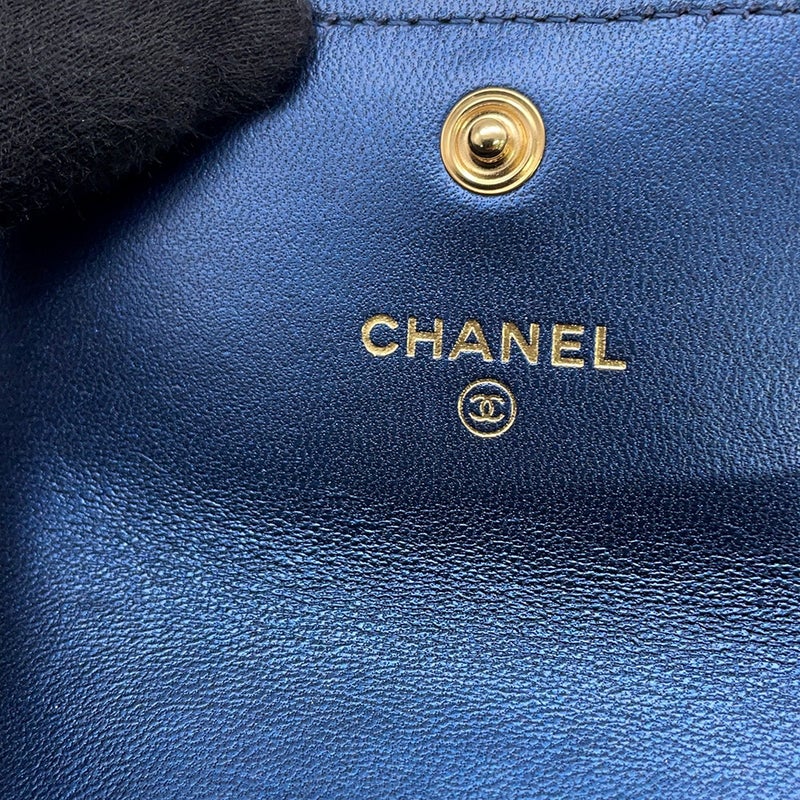 シャネル カードケース ボーイシャネル ココマーク マトラッセ ラムスキン A80603 CHANEL 財布 メタリック 名刺入れ