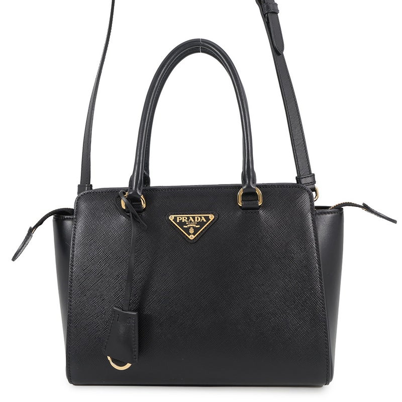 プラダ ハンドバッグ トライアングルロゴ レザー 1BA409 PRADA ２wayショルダー 黒