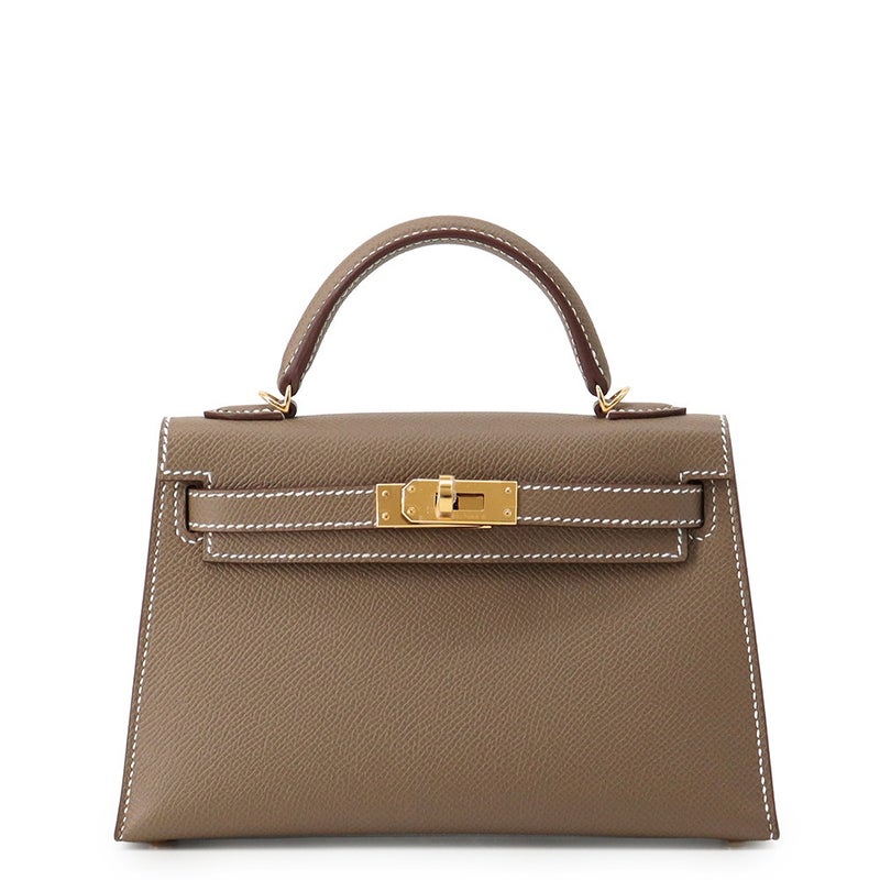 エルメス ハンドバッグ ミニケリー 外縫い エトゥープ/ゴールド金具 エプソン G刻印 HERMES Kelly 2wayバッグ