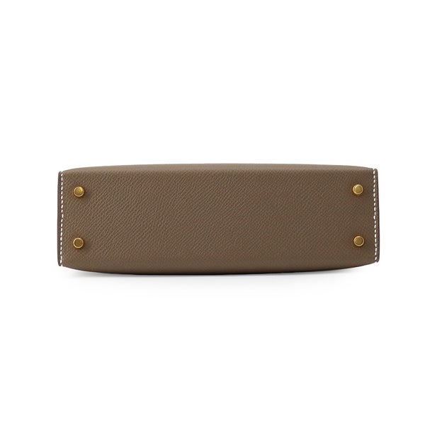 エルメス ハンドバッグ ミニケリー 外縫い エトゥープ/ゴールド金具 エプソン G刻印 HERMES Kelly 2wayバッグ