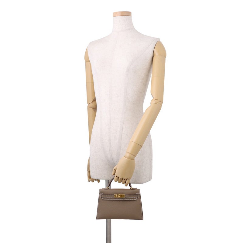 エルメス ハンドバッグ ミニケリー 外縫い エトゥープ/ゴールド金具 エプソン G刻印 HERMES Kelly 2wayバッグ