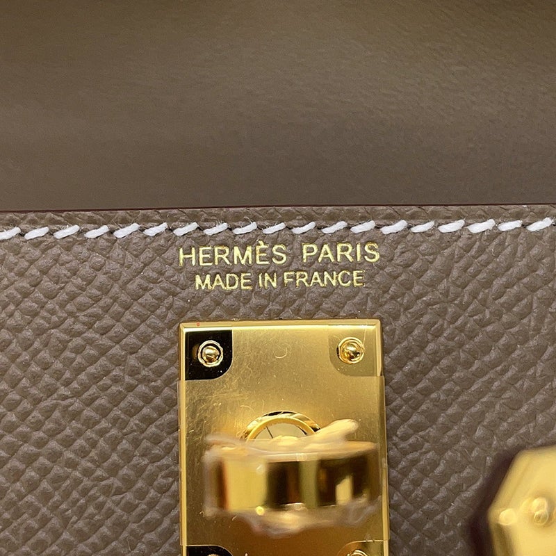 エルメス ハンドバッグ ミニケリー 外縫い エトゥープ/ゴールド金具 エプソン G刻印 HERMES Kelly 2wayバッグ