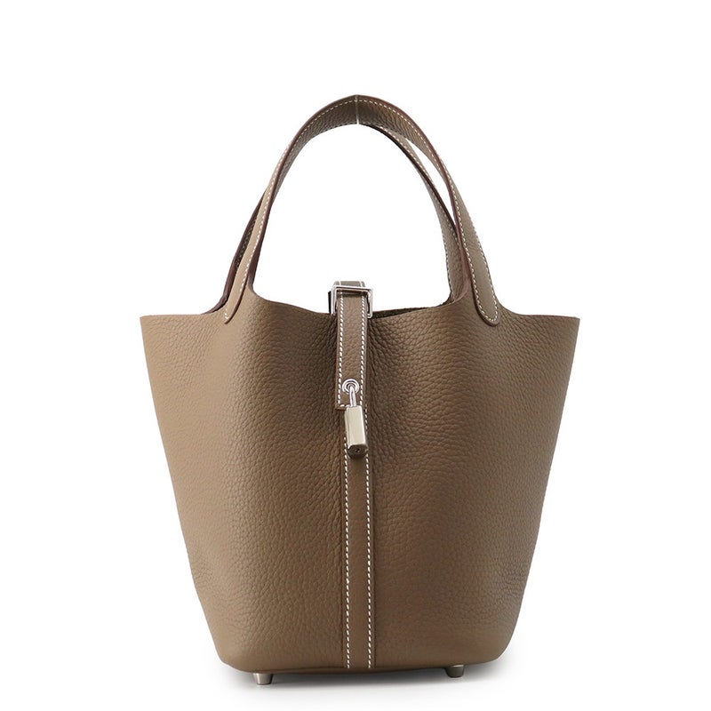 エルメス ハンドバッグ ピコタンロックPM エトゥープ/シルバー金具 トリヨンクレマンス G刻印 HERMES トートバッグ