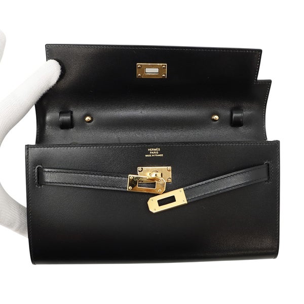 エルメス ケリーウォレット ロング トゥーゴー ブラック/ゴールド金具 ボックスカーフ W刻印 財布 黒