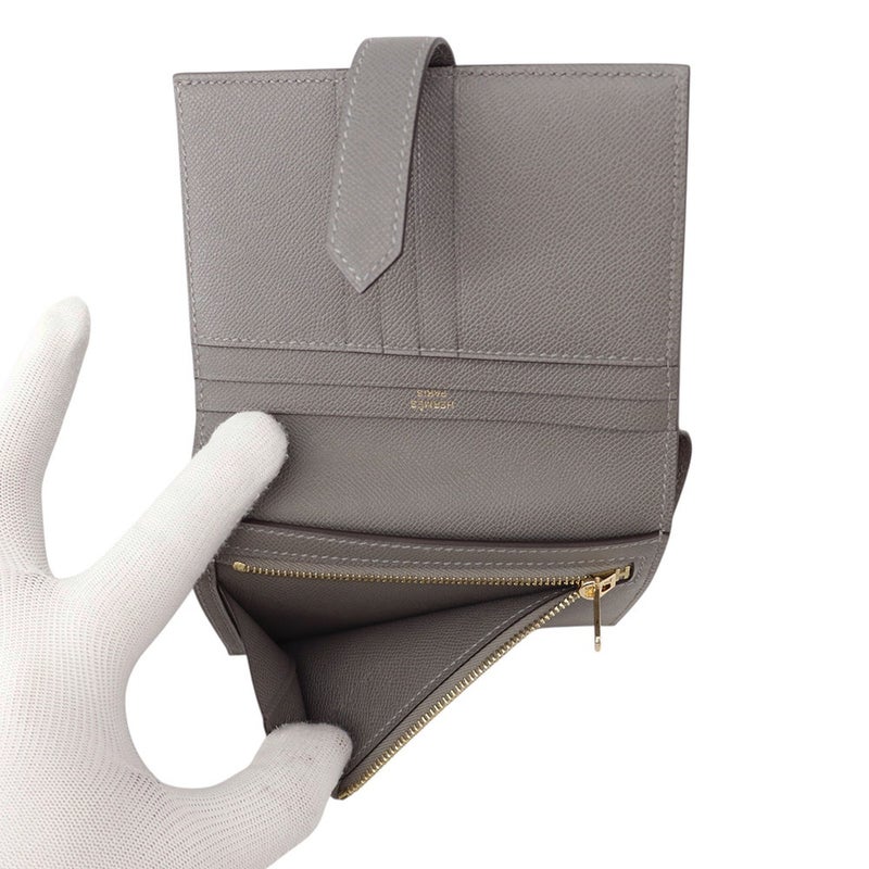 エルメス 二つ折り財布 ベアンコンパクト グリメイヤー/ゴールド金具 ヴォーマダム K刻印 財布