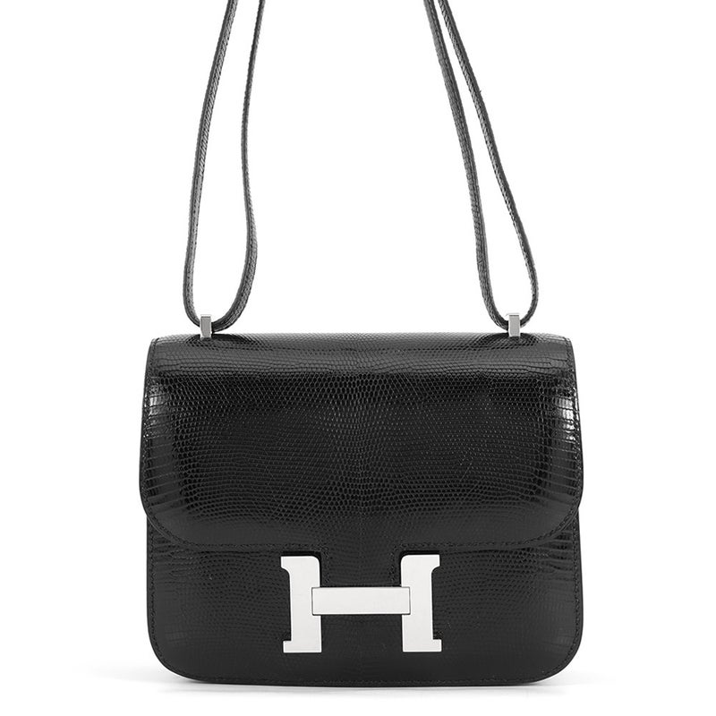 エルメス ショルダーバッグ ミニ コンスタンス3 ブラック/シルバー金具 リザード B刻印 HERMES 黒