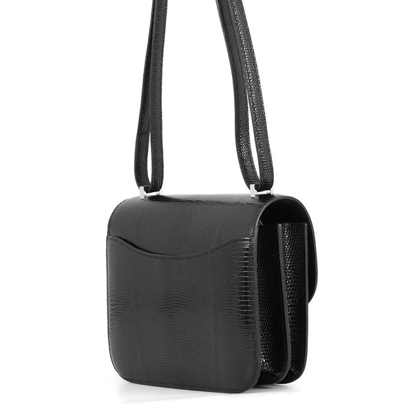 エルメス ショルダーバッグ ミニ コンスタンス3 ブラック/シルバー金具 リザード B刻印 HERMES 黒