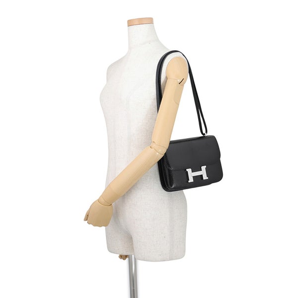 エルメス ショルダーバッグ ミニ コンスタンス3 ブラック/シルバー金具 リザード B刻印 HERMES 黒