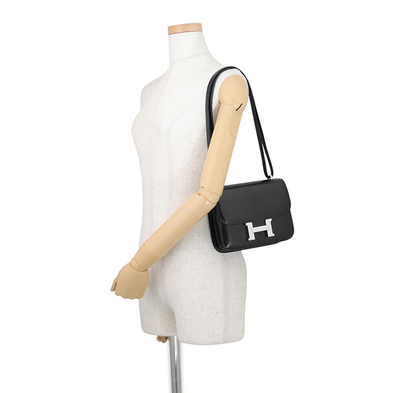 エルメス ショルダーバッグ ミニ コンスタンス3 ブラック/シルバー金具 リザード B刻印 HERMES 黒
