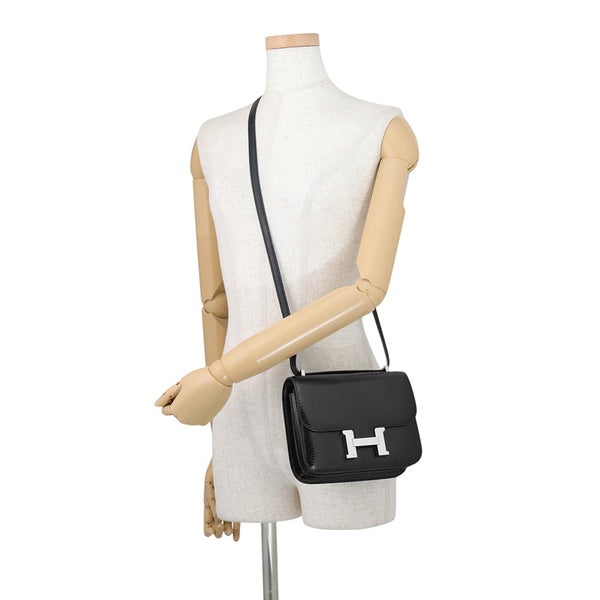 エルメス ショルダーバッグ ミニ コンスタンス3 ブラック/シルバー金具 リザード B刻印 HERMES 黒