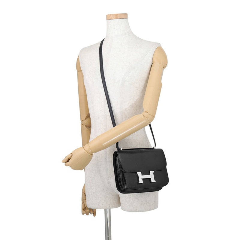 エルメス ショルダーバッグ ミニ コンスタンス3 ブラック/シルバー金具 リザード B刻印 HERMES 黒