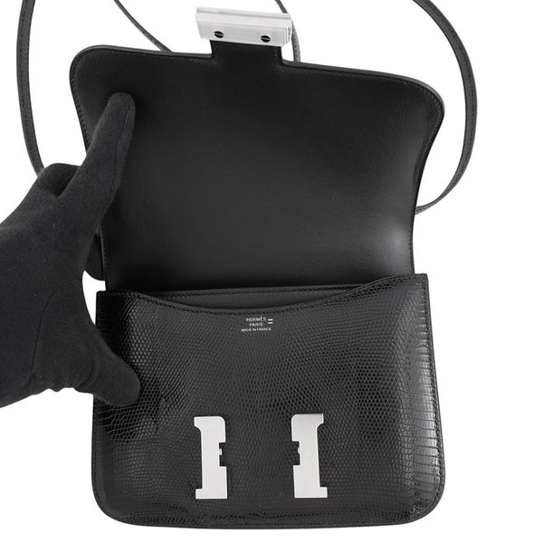エルメス ショルダーバッグ ミニ コンスタンス3 ブラック/シルバー金具 リザード B刻印 HERMES 黒