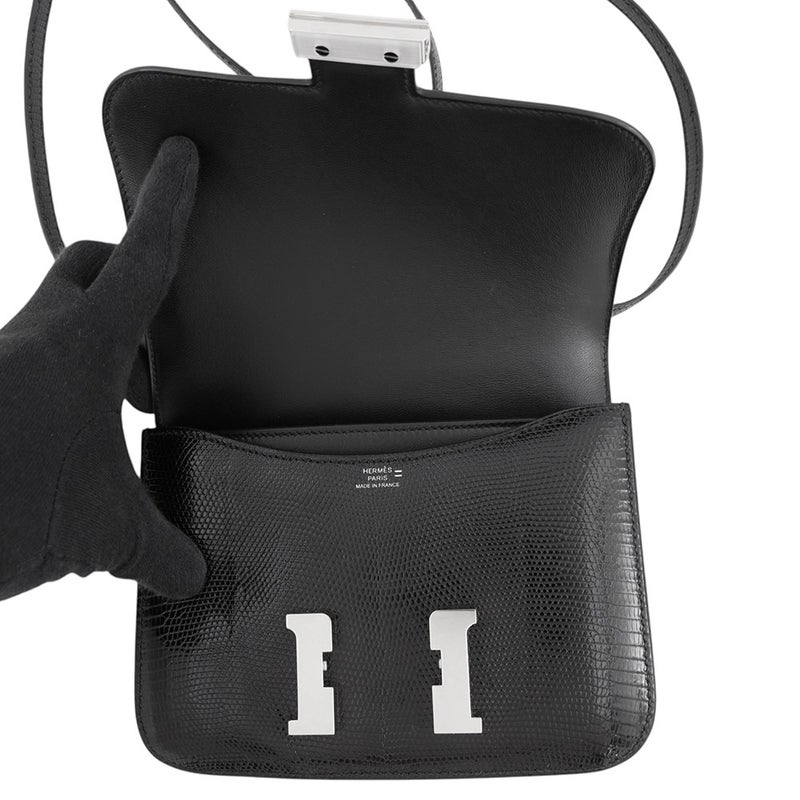 エルメス ショルダーバッグ ミニ コンスタンス3 ブラック/シルバー金具 リザード B刻印 HERMES 黒