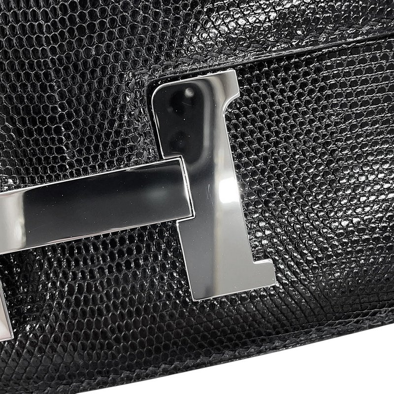 エルメス ショルダーバッグ ミニ コンスタンス3 ブラック/シルバー金具 リザード B刻印 HERMES 黒