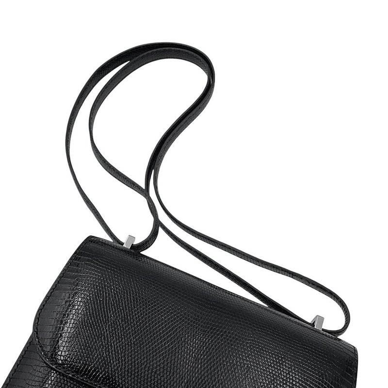 エルメス ショルダーバッグ ミニ コンスタンス3 ブラック/シルバー金具 リザード B刻印 HERMES 黒
