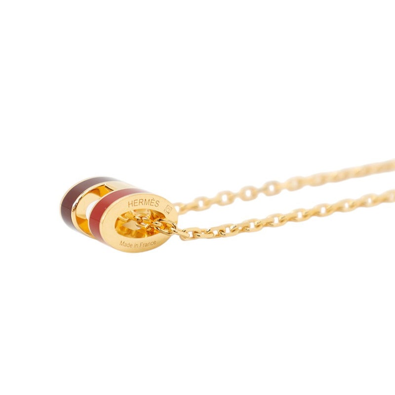 エルメス ネックレス ミニ・ポップアッシュ ロカバール フランボワジエ ブラウン/ルージュ/ゴールド金具 HERMES アクセサリー