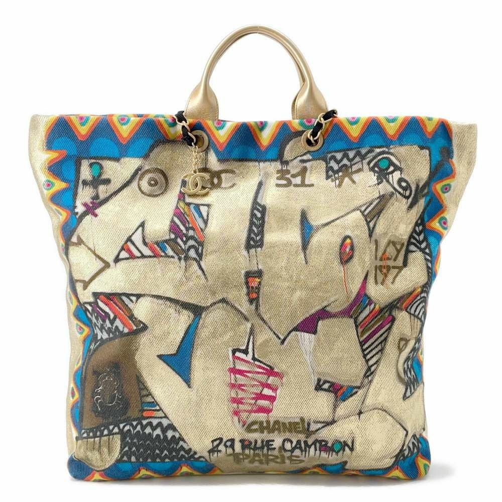 シャネル トートバッグ マキシショッピングトート キャンバス レザー