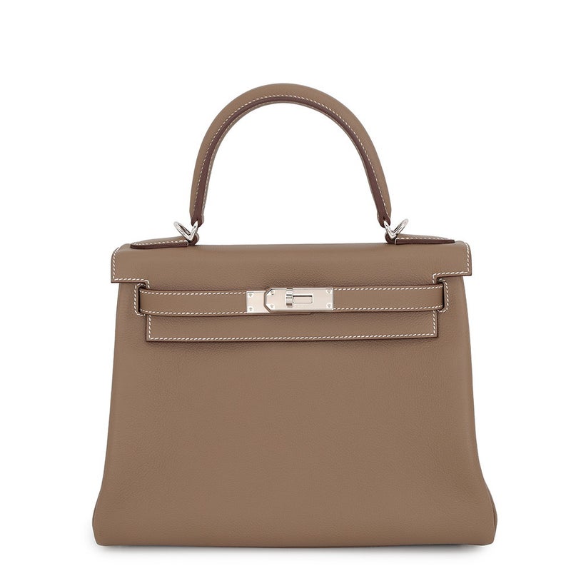 エルメス ハンドバッグ ケリー28 内縫い エトゥープ/シルバー金具 エバーカラー G刻印 HERMES Kelly 2wayバッグ