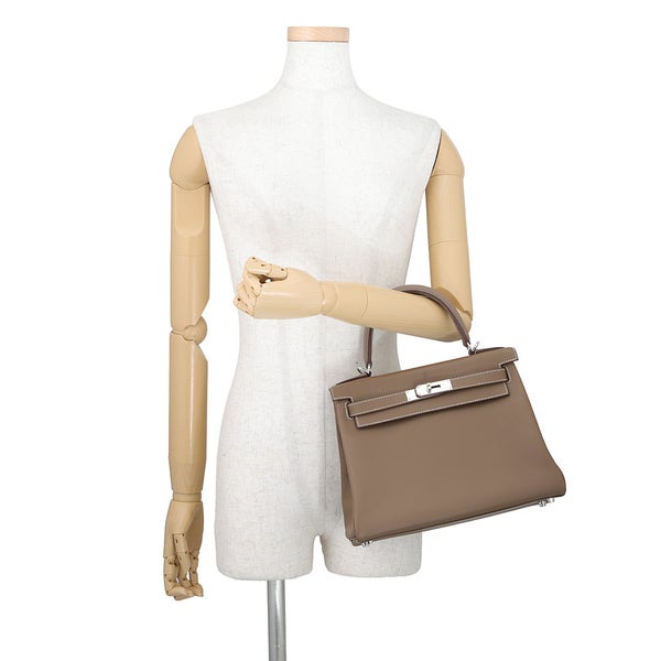 エルメス ハンドバッグ ケリー28 内縫い エトゥープ/シルバー金具 エバーカラー G刻印 HERMES Kelly 2wayバッグ