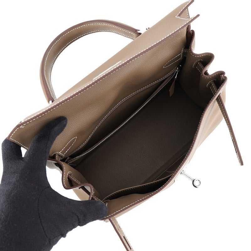エルメス ハンドバッグ ケリー28 内縫い エトゥープ/シルバー金具 エバーカラー G刻印 HERMES Kelly 2wayバッグ