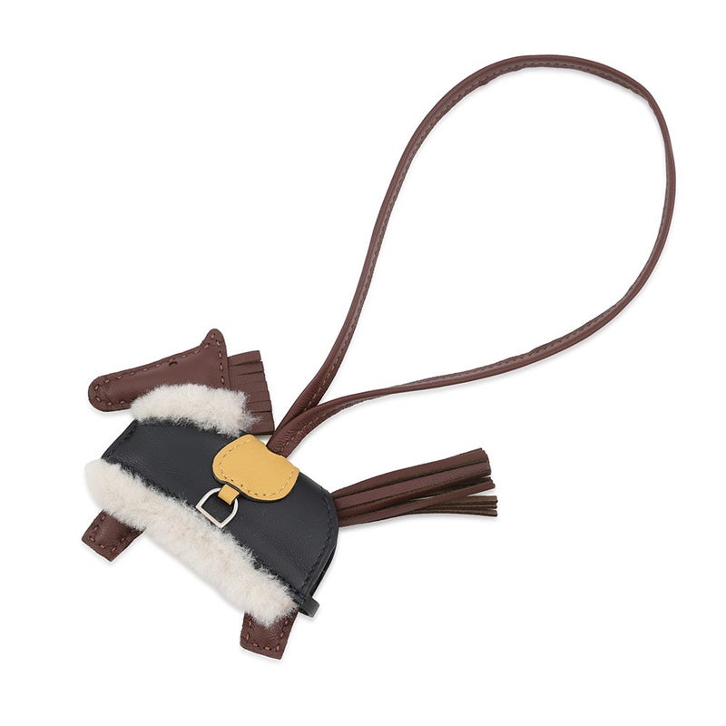 エルメス バッグチャーム ロデオPM ロベオ プラッシュ テール/パイユ/ブラック ラムスキン/ムートン G刻印 HERMES
