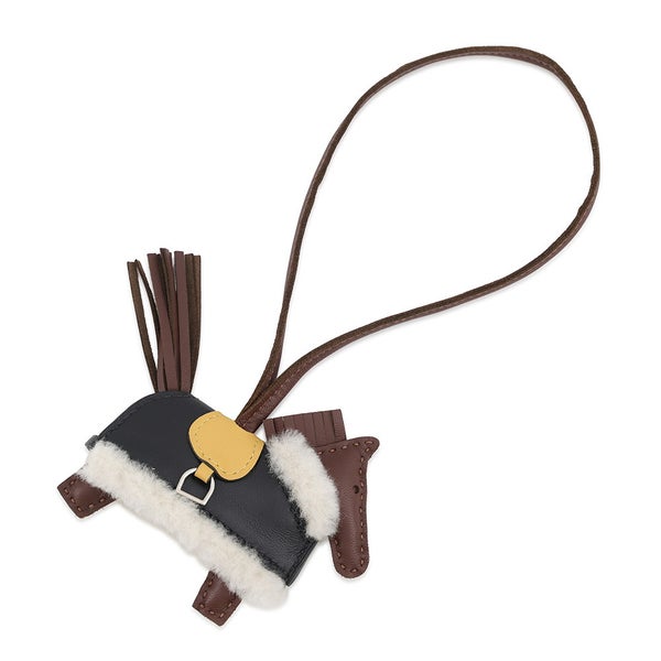エルメス バッグチャーム ロデオPM ロベオ プラッシュ テール/パイユ/ブラック ラムスキン/ムートン G刻印 HERMES
