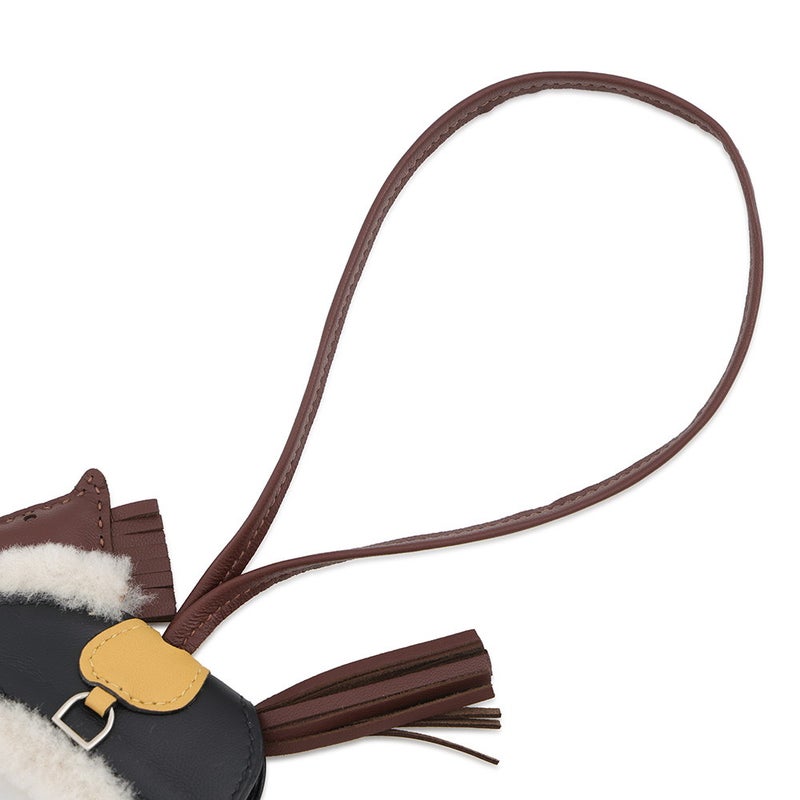 エルメス バッグチャーム ロデオPM ロベオ プラッシュ テール/パイユ/ブラック ラムスキン/ムートン G刻印 HERMES