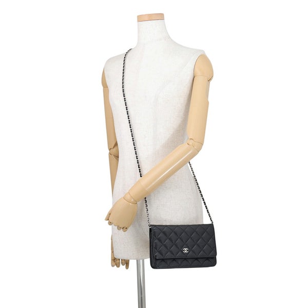 シャネル チェーンウォレット クラシック マトラッセ ココマーク キャビアスキン AP0250 CHANEL 黒 財布