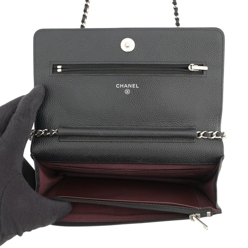 シャネル チェーンウォレット クラシック マトラッセ ココマーク キャビアスキン AP0250 CHANEL 黒 財布